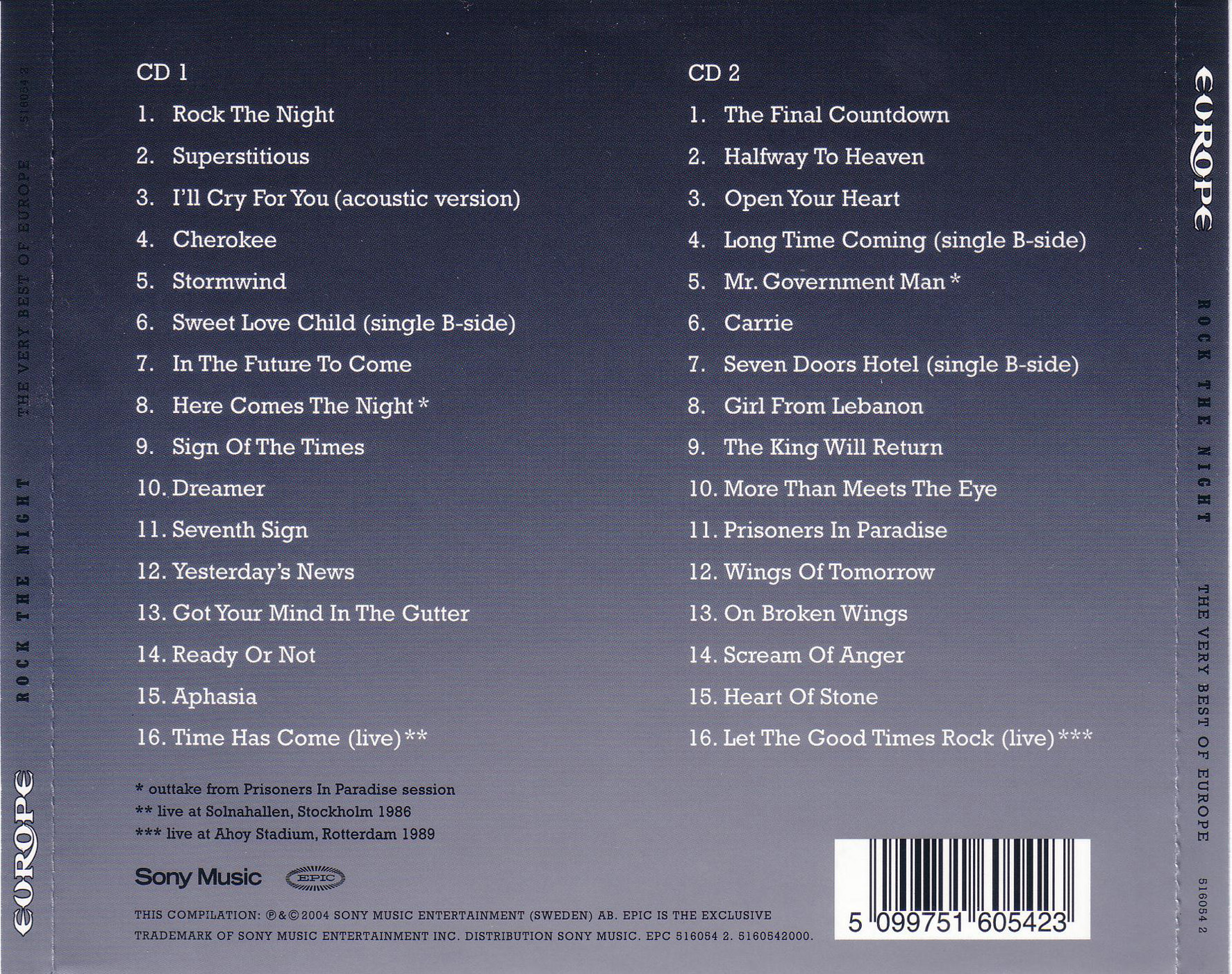 Europe  Rock The Night The Very Best Of Europe : Back